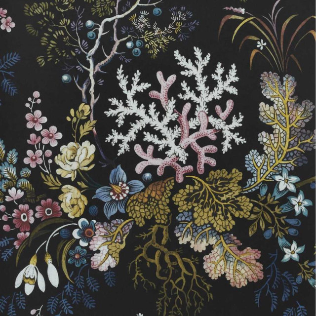 Kilburn'S Coral (Wp) # 04 Midnight by 1838 Wallcoverings Designer Wallpaper V&A Decorative Papers HALF DROP PASTE THE WALL UNITED KINGDOM V-41.3" 20.5"X11YD - Swanky Fabrics -