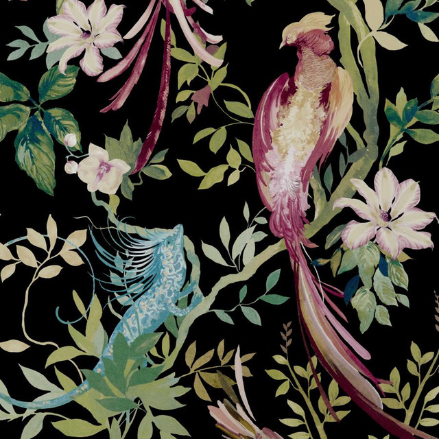Bird Sonnet (Wp) # 05 Jet by 1838 Wallcoverings Designer Wallpaper Pavilion HALF DROP PASTE THE WALL UNITED KINGDOM 50.5" 27.5"X11YD - Swanky Fabrics -