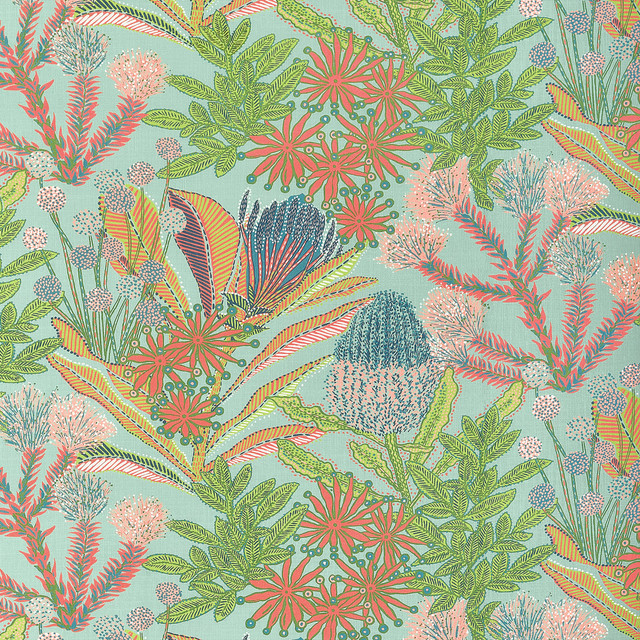 Protea Print Pool F81761 by Thibaut Fabric Thibaut Fabric Protea Print Pool F81761 Fabric SOLEIL U.S.A </p><p>Repeat: H: 27 in (68.58 cm), V: 25.25 (64.14 cm) 54 in (137.16 cm) - Fabric Carolina - Protea Print Pool F81761 by Thibaut Fabric Thibaut Fabric Protea Print Pool F81761 Fabric SOLEIL U.S.A </p><p>Repeat: H: 27 in (68.58 cm), V: 25.25 (64.14 cm) 54 in (137.16 cm) - Fabric Carolina -
