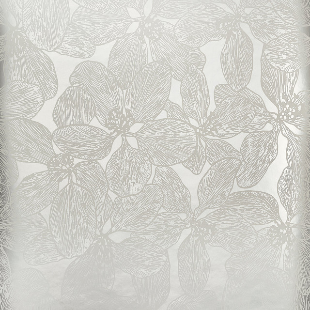 Island Orchid Metallic Silver T15850  by Thibaut Wallpaper Thibaut Wallpaper Island Orchid Metallic Silver T15850 Wallpaper ISLANDER Non Woven Wallpaper  U.S.A </p><p>Repeat: H: , V: 36  (91.44 cm) 27 in  (68.58 cm) - Fabric Carolina -