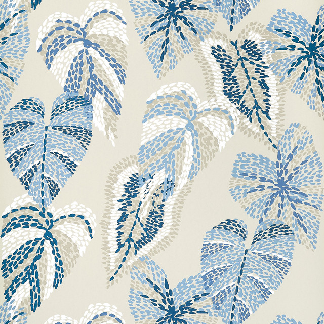 Delila Blue and Beige T15865  by Thibaut Wallpaper Thibaut Wallpaper Delila Blue and Beige T15865 Wallpaper ISLANDER Non Woven Wallpaper  U.S.A </p><p>Repeat: H: , V: 25.25  (64.14 cm) 27 in  (68.58 cm) - Fabric Carolina -