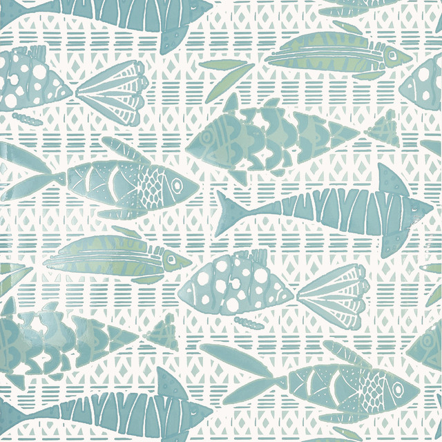 Batik Fish Spa Blue T15871  by Thibaut Wallpaper Thibaut Wallpaper Batik Fish Spa Blue T15871 Wallpaper ISLANDER Non Woven Wallpaper  U.S.A </p><p>Repeat: H: , V: 25.25  (64.14 cm) 27 in  (68.58 cm) - Fabric Carolina -