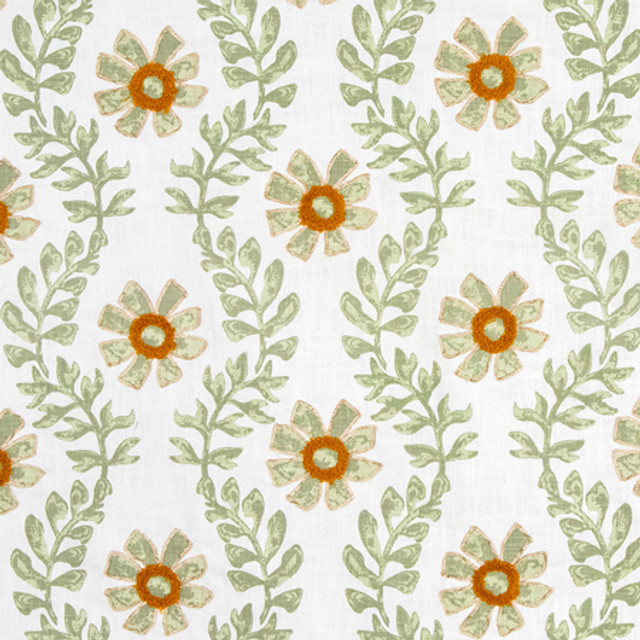 Kylie Thyme by Carole Designer Fabric Serene Green Base: 100% Cotton Embr: 50% Acrylic, 50% Viscose N/A 7 1/2" V, 10 1/2" H 54" - Swanky Fabrics - Kylie Thyme by Carole Designer Fabric Serene Green Base: 100% Cotton Embr: 50% Acrylic, 50% Viscose N/A 7 1/2" V, 10 1/2" H 54" - Swanky Fabrics -