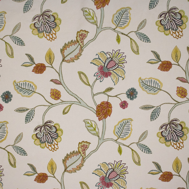 S7261 Ivory by Greenhouse Designer Fabric - 100% Cotton (Embroidery: 100% Rayon) India 9000 17.25"H, 15.5" V 54" - Swanky Fabrics -