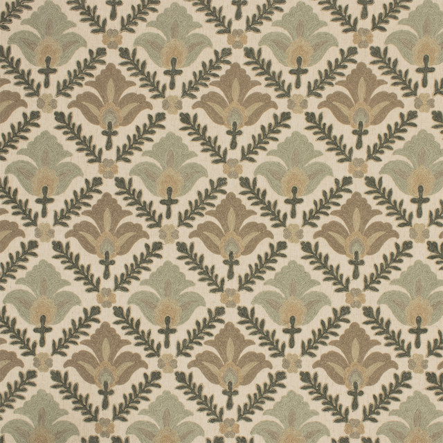 S7004 Celadon by Greenhouse Designer Fabric - 66% Polyester, 23% Linen, 11% Cotton (Embroidery: 60% Polyester, 25% Cotton, 15% Linen) India 9000 8.875" H, 9.5" V 54" - Swanky Fabrics -
