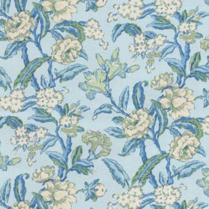 Flora Blue Kiwi by Norbar Designer Fabric ROMANCE 55% LINEN 45% COTTON SPAIN 22 1/6"V 27 1/6"H 55" - Swanky Fabrics -