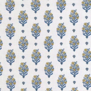 Romance Blue Yellow by Norbar Designer Fabric ROMANCE 100% COTTON SPAIN 6 3/4"V 6 3/8"H 55" - Swanky Fabrics -