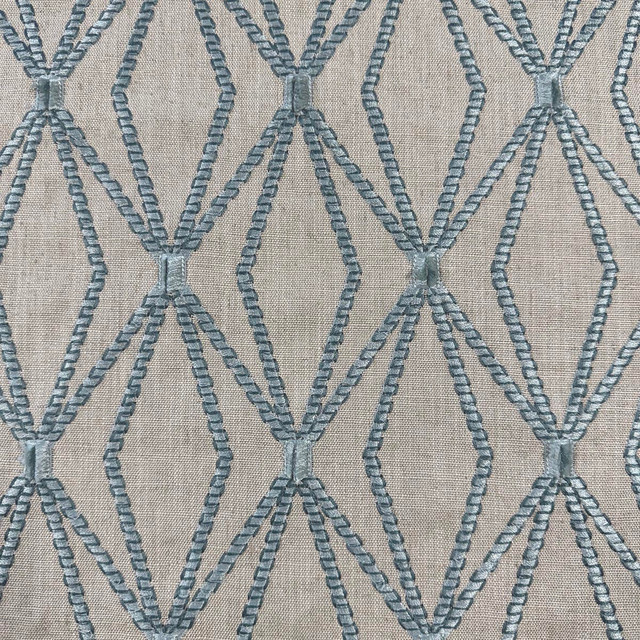 Rhombony Aquamarine by Magnolia Designer Fabric - 70% Viscose, 30% Linen, Emb 100% Viscose India 51000 Horizontal: 4.375 and Vertical: 6.375 54 - Swanky Fabrics -