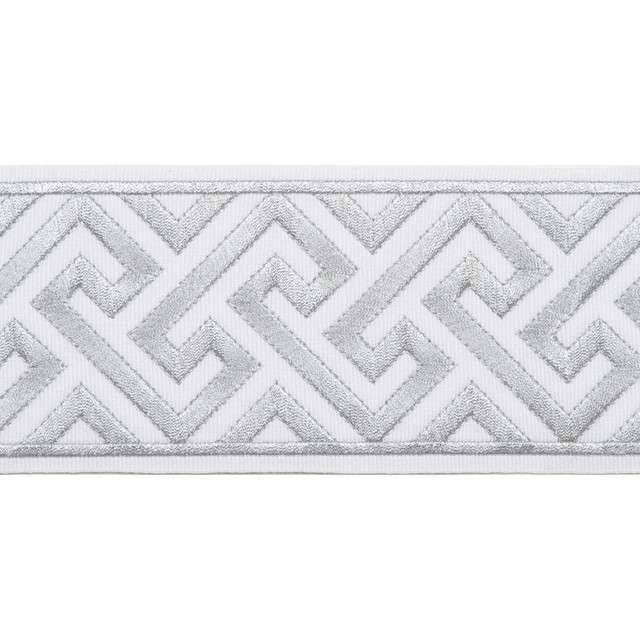 Melrose Emb Tape Silver by Magnolia Designer Trim - 51% Fibranne, 14% Poly, 29% Metallic China Horizontal: and Vertical: 3.5 - Swanky Fabrics -