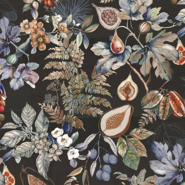 Botanical Study Nightfall - vertical repeat wrong on waterfall by RM CoCo Designer Fabric Gemstones II Tahitian Gray Pearl to Onyx 100% Polyester See Sample 0 Horizontal: 52.36 and Vertical: 36.61 55 - Swanky Fabrics -