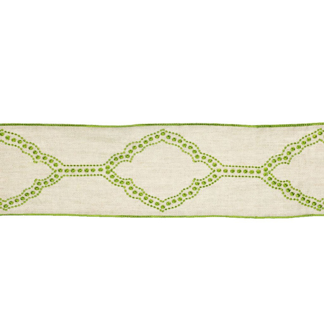 BD112 4.75" Border Kiwi by RM CoCo Designer Trim Artisano Collection Trim Book Base: 100% Linen Embroidery: 100% Rayon See Sample 0 Horizontal: 4.75 and Vertical: 7.85 4.75 - Swanky Fabrics -