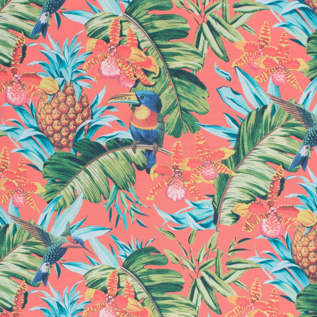 Parrot Clay Happiness by RM CoCo Designer Fabric Inspired Living Vol 8 85% Polyester 15% Cotton See Sample 30000 Horizontal: 25.5 and Vertical: 51 54 - Swanky Fabrics -