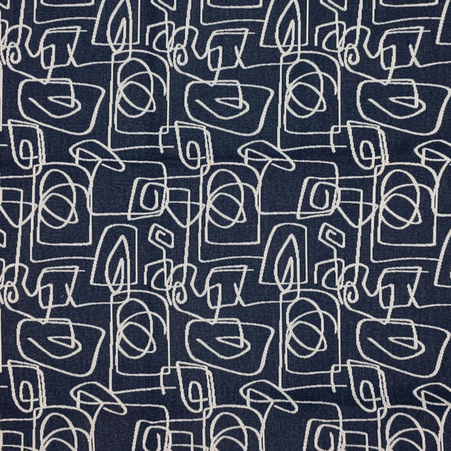Doodle Navy by RM CoCo Designer Fabric Inspired Living Vol 16 100% Polyester See Sample 33000 Horizontal: 10.25 and Vertical: 14.5 56.25 - Swanky Fabrics -
