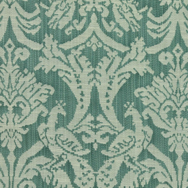Delacroix Damask Peacock by RM CoCo Designer Fabric Inspired Living Vol 11 50% Polyester 50% Rayon See Sample 21000 Horizontal: 13.5 and Vertical: 19.75 54 - Swanky Fabrics -