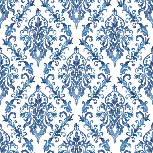 San Marco Damask Sapphire by RM CoCo Designer Fabric Painter's Palette Cerulean Blue to Viridian Green See Sample 0 Horizontal: 27 and Vertical: 27 0 - Swanky Fabrics -