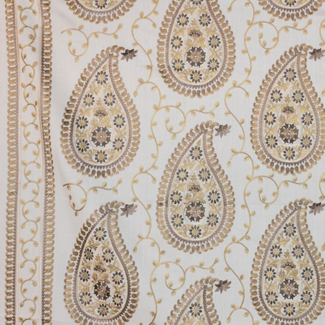 Kadiri Paisley Border Latte by RM CoCo Designer Fabric Inspired Living Vol 13 80% Polyester 20% Linen See Sample 0 Horizontal: 15.5 and Vertical: 12.13 56 - Swanky Fabrics -