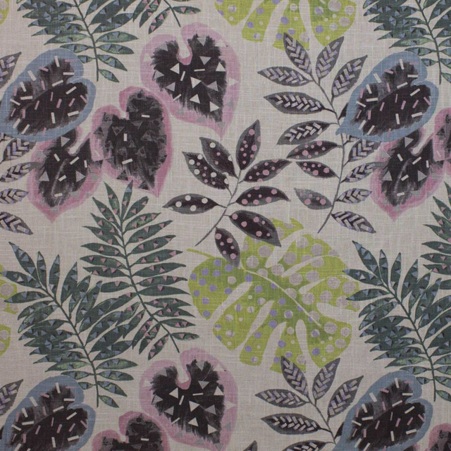 Tropix Charcoal by RM CoCo Designer Fabric Prive Vol 4 55% Linen 45% Viscose See Sample 0 Horizontal: 25 and Vertical: 24.5 52 - Swanky Fabrics -