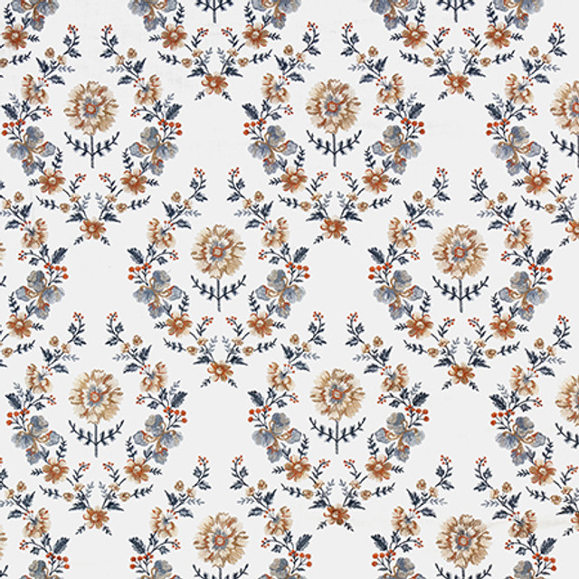 Turn The Page Indigo by Carole Designer Fabric English Garden Base: 100% Cotton Embr: 100% Viscose N/A 15 3/8" V, 12 1/2" H HD 50 1/2*" - Swanky Fabrics -