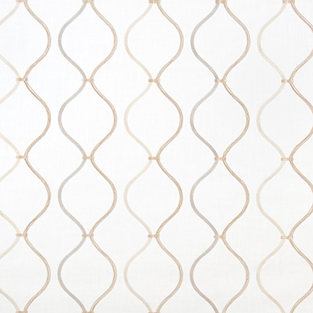 Stroke Of Genius Light Gold by Carole Designer Fabric Well Suited Base: 75% Cotton, 25% Polyester Embr: 100% Polyester 20,000 Wyzenbeek Double Rubs 6 1/2" V, 10 3/4" H 53.75*" - Swanky Fabrics -