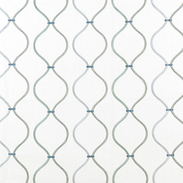 Stroke Of Genius Spa by Carole Designer Fabric Well Suited Base: 75% Cotton, 25% Polyester Embr: 100% Polyester 20,000 Wyzenbeek Double Rubs 6 1/2" V, 10 3/4" H 53.75*" - Swanky Fabrics -