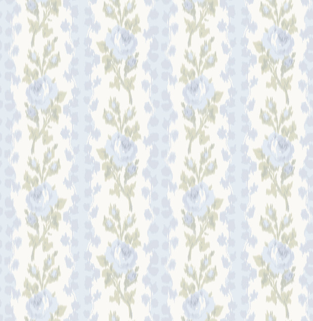 Blooming Heirloom Blue Romance Rose Stripe Wallpaper by A-Street Prints Designer LoveShackFancy Covers about 56.4 square feet 20.5-in by 33-ft long roll Unpasted 21 - Swanky Fabrics -