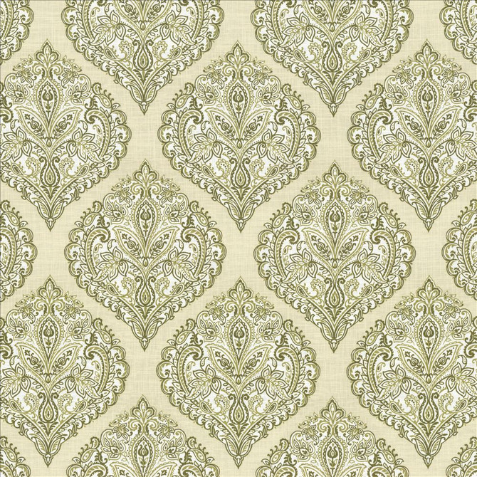Copa Damask Moss by Kasmir Designer Fabric 5065 55% Linen 45% Rayon CHINA 15,000 Wyzenbeek Double Rubs Horizontal: 14 3/8 inches and Vertical: 14 5/8 inches 54 - 55 - Swanky Fabrics -