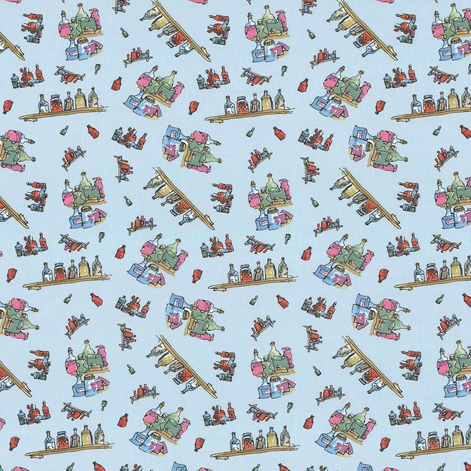 Diddly Bottles Marvelous Blue  by Kasmir Designer Fabric 1445 100% Cotton
 TURKEY Not Tested Horizontal: 13 4/8 inches and Vertical: 12 5/8 inches 55  - Swanky Fabrics -