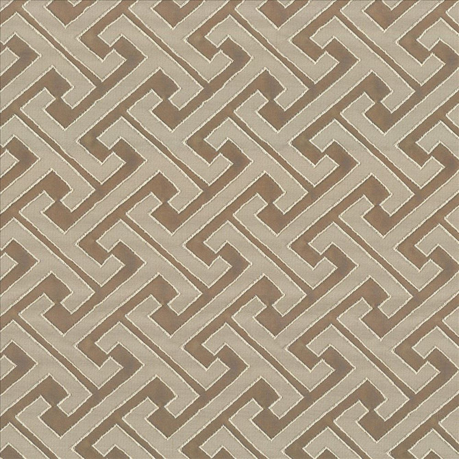 Edo Fret Taupe by Kasmir Designer Fabric 5084 100% Polyester CHINA 60,000 Wyzenbeek Double Rubs Horizontal: 2 2/8 inches and Vertical: 2 inches 57 - Swanky Fabrics -
