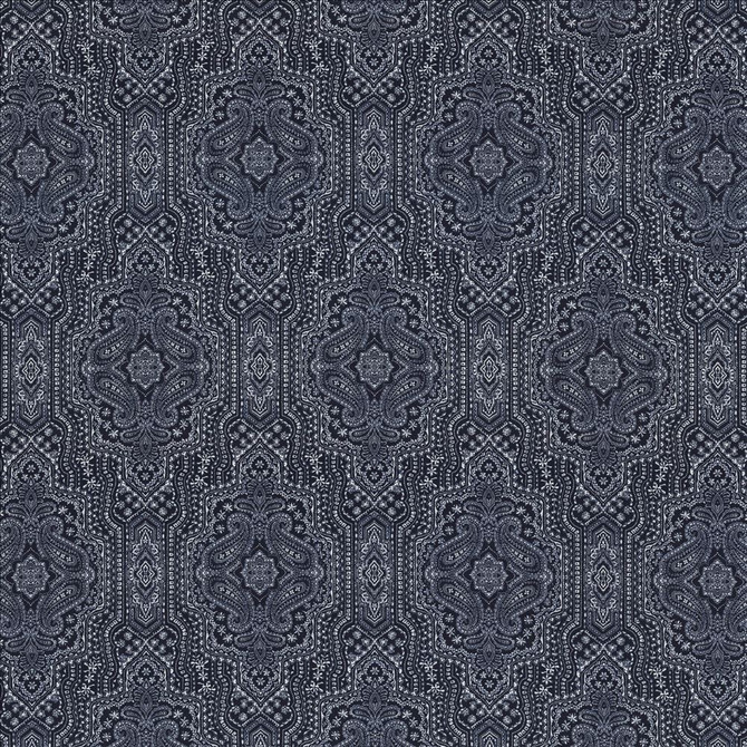 Purana Paisley Indigo by Kasmir Designer Fabric See sample 100% Cotton
 USA 15,000 Wyzenbeek Double Rubs </p><p>Repeat: Horizontal: 13 4/8 inches and Vertical: 25 2/8 inches 54 - Swanky Fabrics -