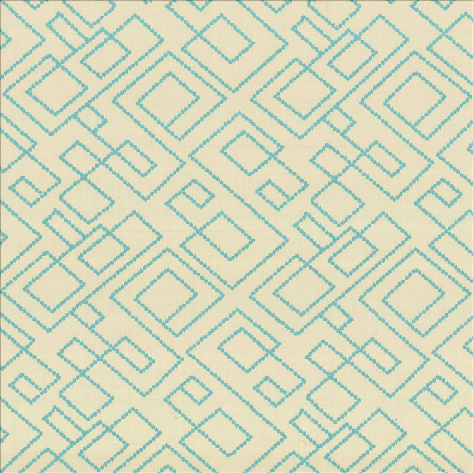 Tallmadge Fret Turquoise by Kasmir Designer Fabric 1442 100% Cotton Embroidery 100% Cotton INDIA Not Tested Horizontal: 17 inches and Vertical: 15 6/8 inches 52 - Swanky Fabrics -