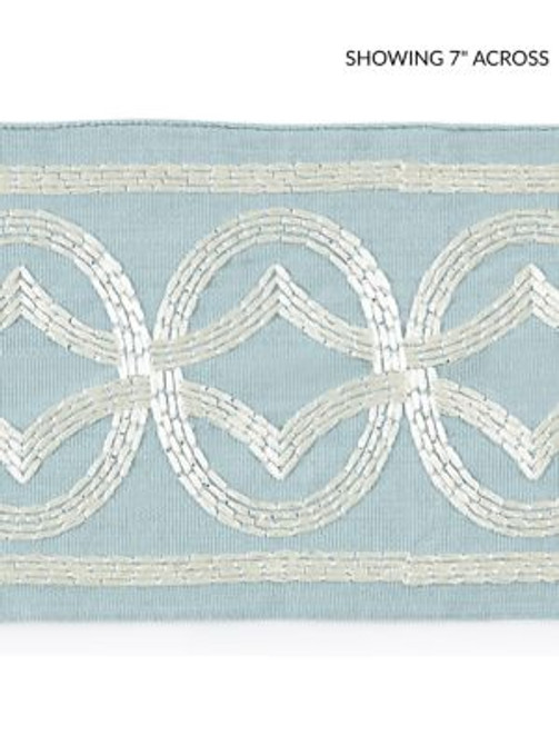 Athena Embroidered Tape Sky SCT33050002 by Scalamandre Designer Trim LA BOHEME 54% COTTON 39% VISCOSE 7% SPUN POLYESTER INDIA LIGHT DUTY Horizontal: 3.125" and Vertical: 5.13 - Swanky Fabrics -