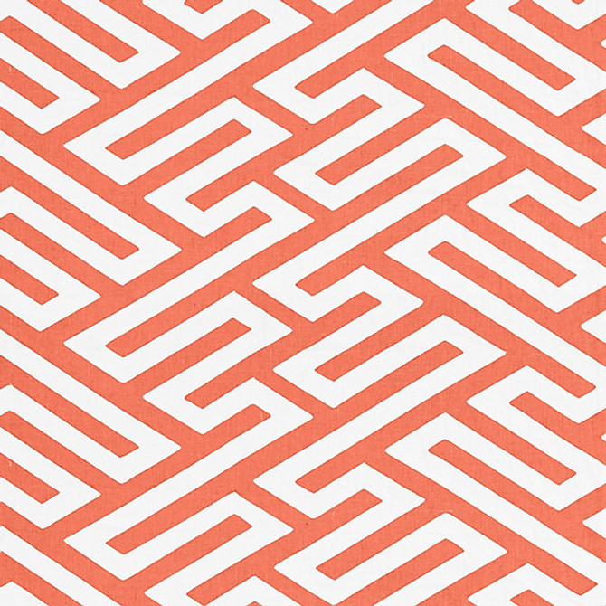 Canton Fret Applique/Coral 27218-003 by Scalamandre Designer Fabric CHINOIS CHIC 85% LINEN 13% COTTON 2% VISCOSE INDIA LIGHT DUTY Horizontal: 8" and Vertical: 8" 50" - Swanky Fabrics -