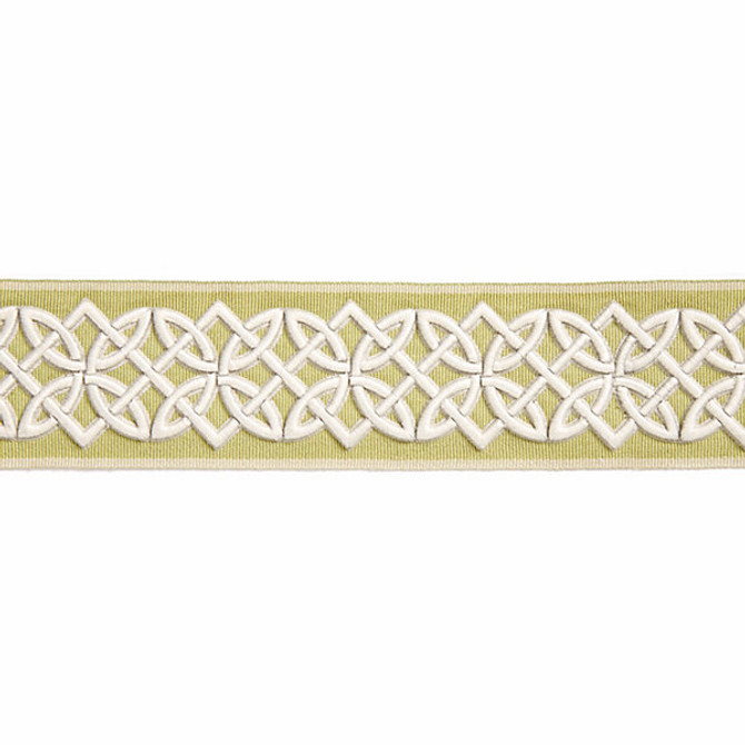 Celtic Embroidered Tape/Lettuce T3282-004 by Scalamandre Trim Designer Trim HAMPTONS TRIMMINGS STOCKED AT 40% POLYESTER;32% VISCOSE;28% ACRYLIC CHINA LIGHT DUTY Horizontal: and Vertical: 2.8125" - Swanky Fabrics -