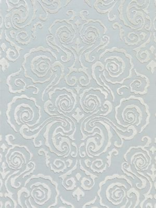 Cirrus Velvet Damask Mist SC272190001 by Scalamandre Designer Fabric CHINOIS CHIC 3% POLYESTER, 62% COTTON 32% VISCOSE 3% LINEN INDIA MEDIUM DUTY Horizontal: 45.5" and Vertical: 26.5" 53 - Swanky Fabrics -