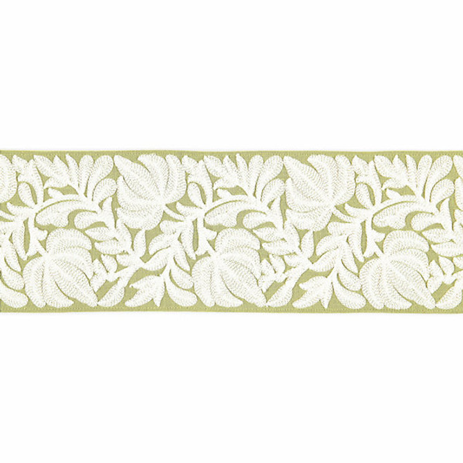 Coventry Embroidered Tape/Celery T3296-003 by Scalamandre Trim Designer Trim SCALAMANDRE WAREHOUSE 70% LINEN 30% SPUN VISCOSE INDIA LIGHT DUTY Horizontal: and Vertical: 5" - Swanky Fabrics -
