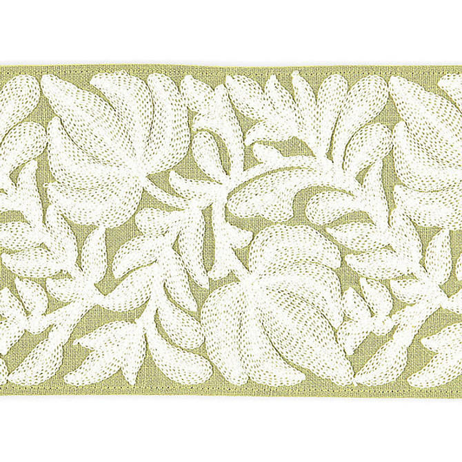 Coventry Embroidered Tape/Celery Sc 0003T3296 by Scalamandre
 Designer Trim BOTANICA                                                               70% LINEN 30% SPUN VISCOSE INDIA LIGHT DUTY Horizontal:  and Vertical:  5"  - Swanky Fabrics -