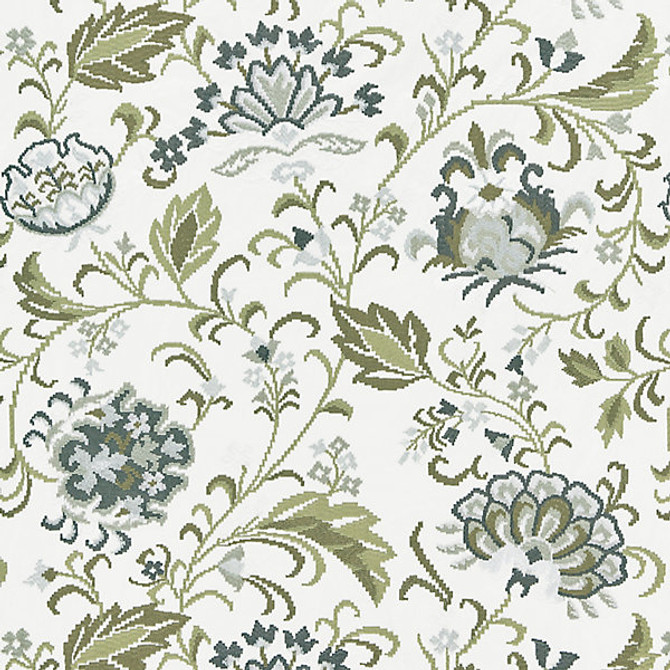 Delphine Embroidery/Ash 27173-003 by Scalamandre Designer Fabric STOCKED AT 66% COTTON;18% VISCOSE;16% SPUN POLYESTER INDIA MEDIUM DUTY Horizontal: 22.875" and Vertical: 24.875" 49.625" - Swanky Fabrics -