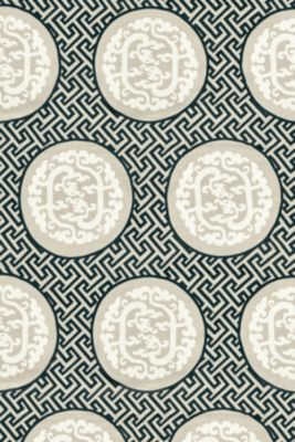 Dragon'S Fret Embroidery Black & Tan SC272150001 by Scalamandre Designer Fabric CHINOIS CHIC 75% LINEN 25% POLYESTER INDIA LIGHT DUTY Horizontal: 24" and Vertical: 13.5" 54 - Swanky Fabrics -