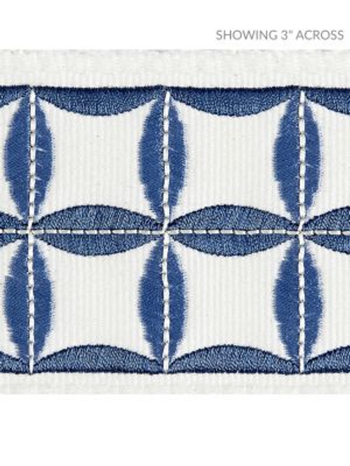 Fiori Embroidered Tape Delft SCT32880002 by Scalamandre Designer Trim MERCHANTE 66% COTTON 34% VISCOSE INDIA LIGHT DUTY Horizontal: 2.125" and Vertical: 2.88 - Swanky Fabrics -