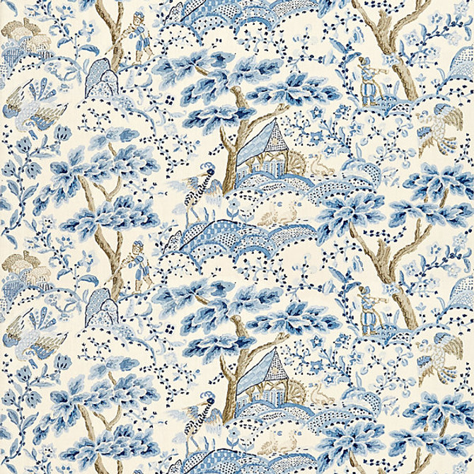 Kelmescott Hand Block Print/Porcelain Sc 000116590 by Scalamandre
 Designer Fabric MERCHANTE                                                              100% LINEN THAILAND LIGHT DUTY Horizontal: 25" and Vertical: 50" 50"  - Swanky Fabrics -