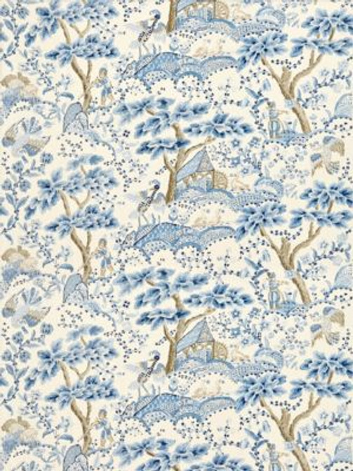 Kelmescott Hand Block Print Porcelain SC165900001 by Scalamandre Designer Fabric MERCHANTE 100% LINEN THAILAND LIGHT DUTY Horizontal: 25" and Vertical: 50" 50 - Swanky Fabrics -