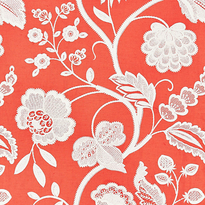 Kensington Embroidery/Coral 27151-004 by Scalamandre Designer Fabric SCALAMANDRE WAREHOUSE 50% POLYESTER 30% LINEN 20% COTTON INDIA LIGHT DUTY Horizontal: 30.375" and Vertical: 24.75" 51" - Swanky Fabrics -