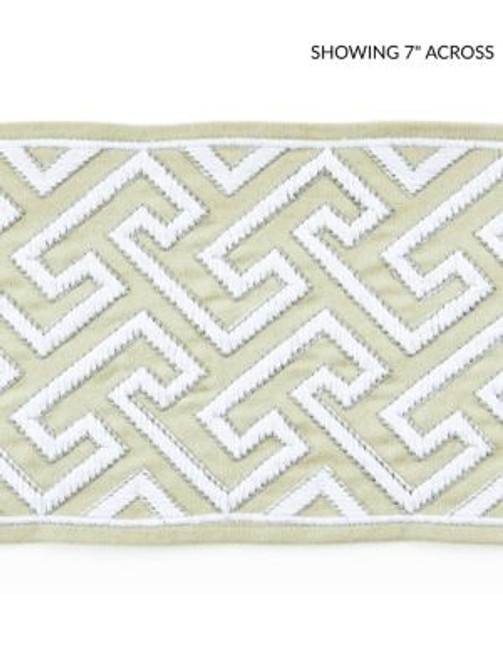 Labyrinth Embroidered Tape Sand SCT33190001 by Scalamandre Designer Trim CHINOIS CHIC 55% COTTON 45% SPUN POLYESTER INDIA LIGHT DUTY Horizontal: 2.75" and Vertical: 5.75 - Swanky Fabrics -