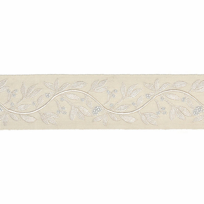 Laurel Embroidered Tape/Vellum T3292-001 by Scalamandre Trim Designer Trim SCALAMANDRE WAREHOUSE 50% VISCOSE 35% GLASS 15% METALLIC INDIA LIGHT DUTY Horizontal: 7.5" and Vertical: 3.75" - Swanky Fabrics -