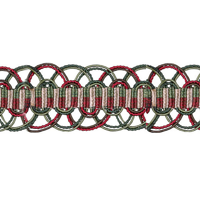 Le Havre/Greens, Red V874-024 by Scalamandre Trim Designer Trim 90% SILK 10% COTTON CHINA LIGHT DUTY Horizontal: and Vertical: 1.5" - Swanky Fabrics -