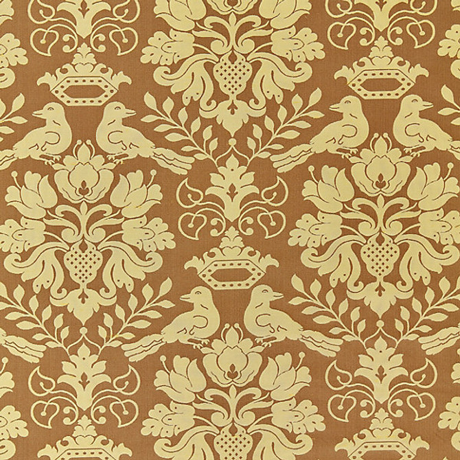 Love Bird/Chocolate & Gold 1098MM-013 by Scalamandre Designer Fabric 100% SILK INDIA LIGHT DUTY Horizontal: 16" and Vertical: 13" 55" - Swanky Fabrics -