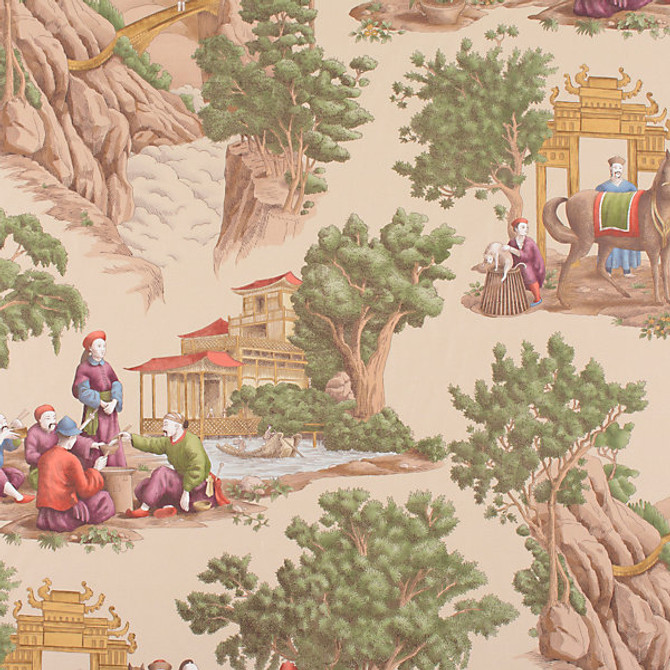 Mandarin Toile/Document Ma29-002 by Old World Weavers Designer Fabric STOCKED AT SCALAMANDRE WAREHOUSE 100% COTTON FRANCE LIGHT DUTY Horizontal: 50" and Vertical: 26 .5" 53" - Swanky Fabrics -