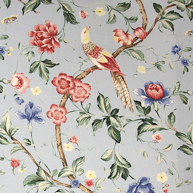 Orienteaux/Rose & Blue On Glacier Blue 16300M-002 by Scalamandre Designer Fabric 59% LINEN 41% COTTON UNITED KINGDOM MEDIUM DUTY Horizontal: 35" and Vertical: 27.25" 55" - Swanky Fabrics -