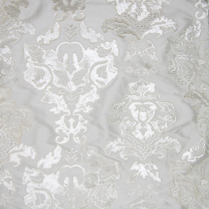 Palazzo Ricci Silk/Ivory 7785-001 by Old World Weavers Designer Fabric STOCKED AT SCALAMANDRE WAREHOUSE 100% SILK|W/VISCOSE APPLIQUE INDIA MEDIUM DUTY Horizontal: 15.5" and Vertical: 18" 54" - Swanky Fabrics -