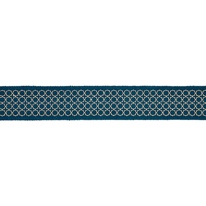 Seville Embroidered Tape/Peacock T3289-003 by Scalamandre Trim Designer Trim MERCHANTE 91% LINEN 9% RAYON INDIA LIGHT DUTY Horizontal: .5" and Vertical: 2.5" - Swanky Fabrics -